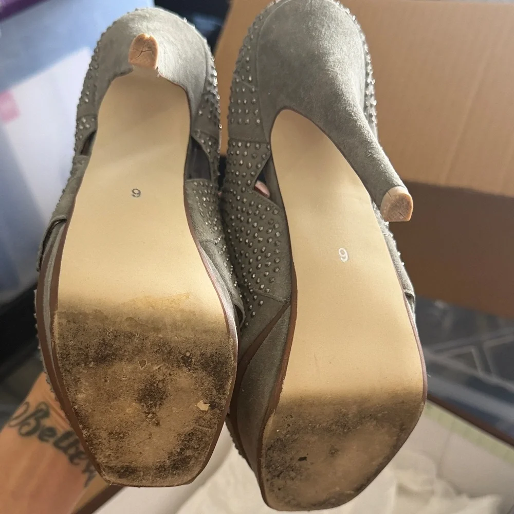 Jeffrey Campbell Turner Studded Peep-Toe Heels in‎ Taupe